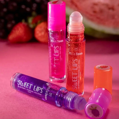 Kit c/ 3 Lip Oil Rollon Incolor Sweet Lips Frutas Teen Mia Make