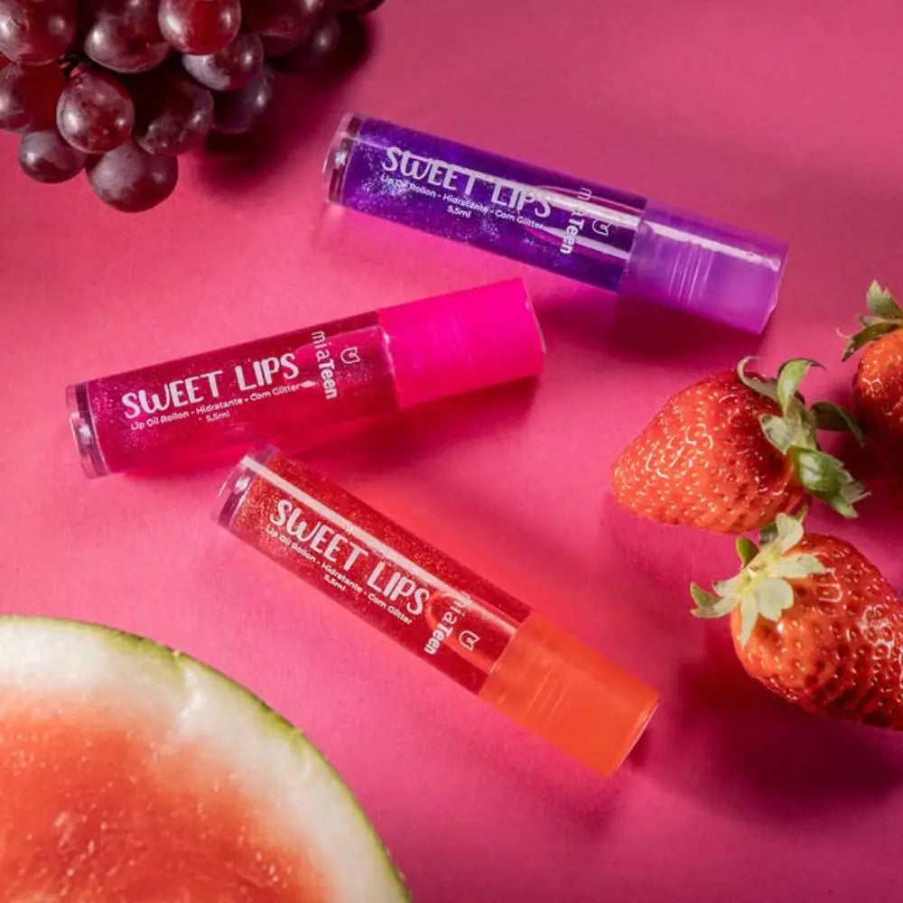 Kit c/ 3 Lip Oil Rollon Incolor Sweet Lips Frutas Teen Mia Make