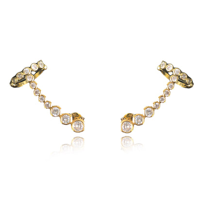 Brinco Ear Cuff com Piercing Fake e Zircônias Branca Banhado em Ouro 18k