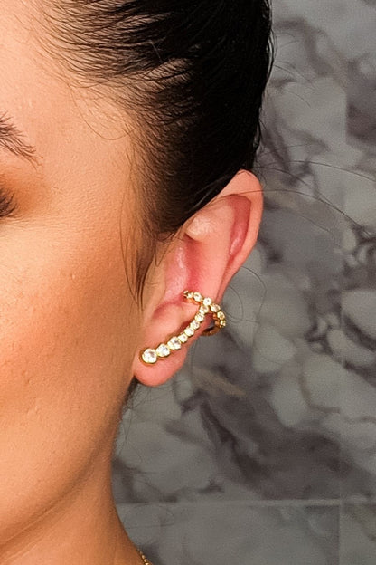 Brinco Ear Cuff com Piercing Fake e Zircônias Branca Banhado em Ouro 18k