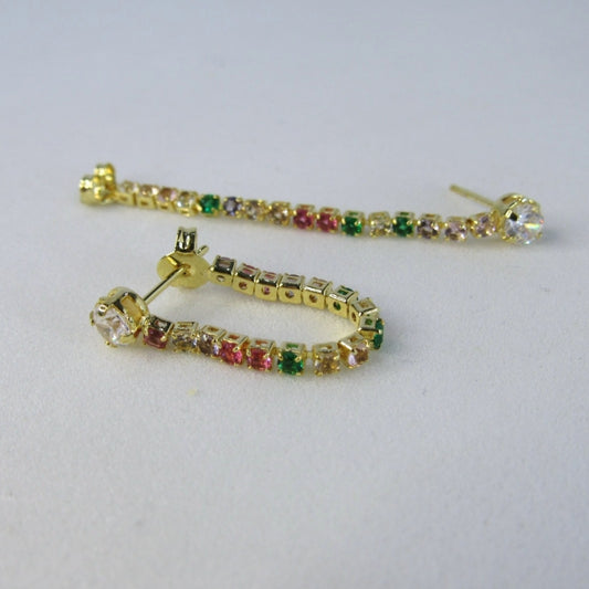 Brinco Corrente de Zircônias Coloridas Sortidas Com Zircônia na Ponta Banhado em