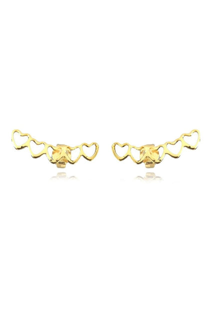 Brinco Ear Cuff Mini Corações Vazados Banhado em Ouro 18k