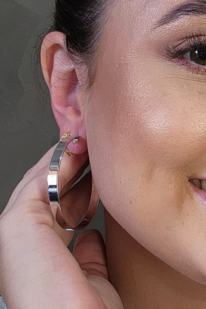 Brinco Argola Grande Grossa Clássica Banhado em Ródio Branco