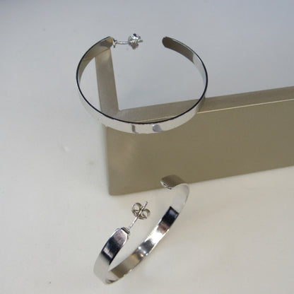 Brinco Argola Grande Grossa Clássica Banhado em Ródio Branco