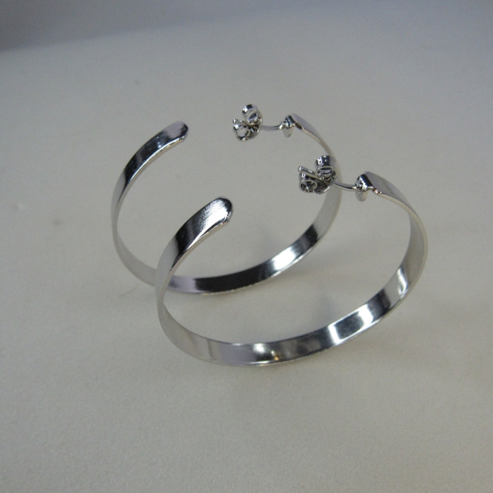 Brinco Argola Grande Grossa Clássica Banhado em Ródio Branco