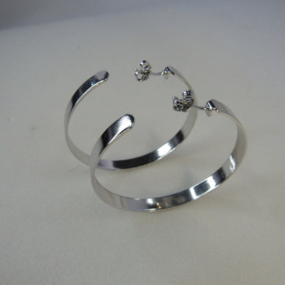 Brinco Argola Grande Grossa Clássica Banhado em Ródio Branco