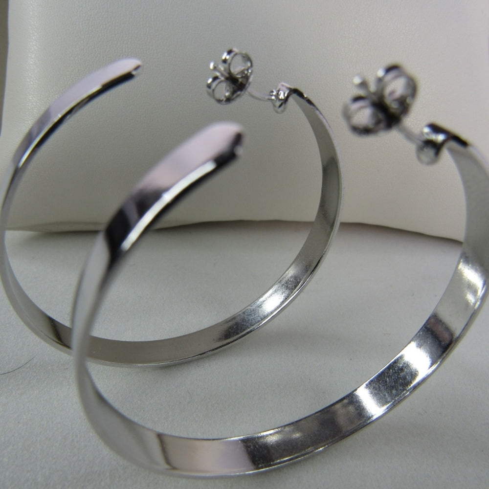 Brinco Argola Grande Grossa Clássica Banhado em Ródio Branco