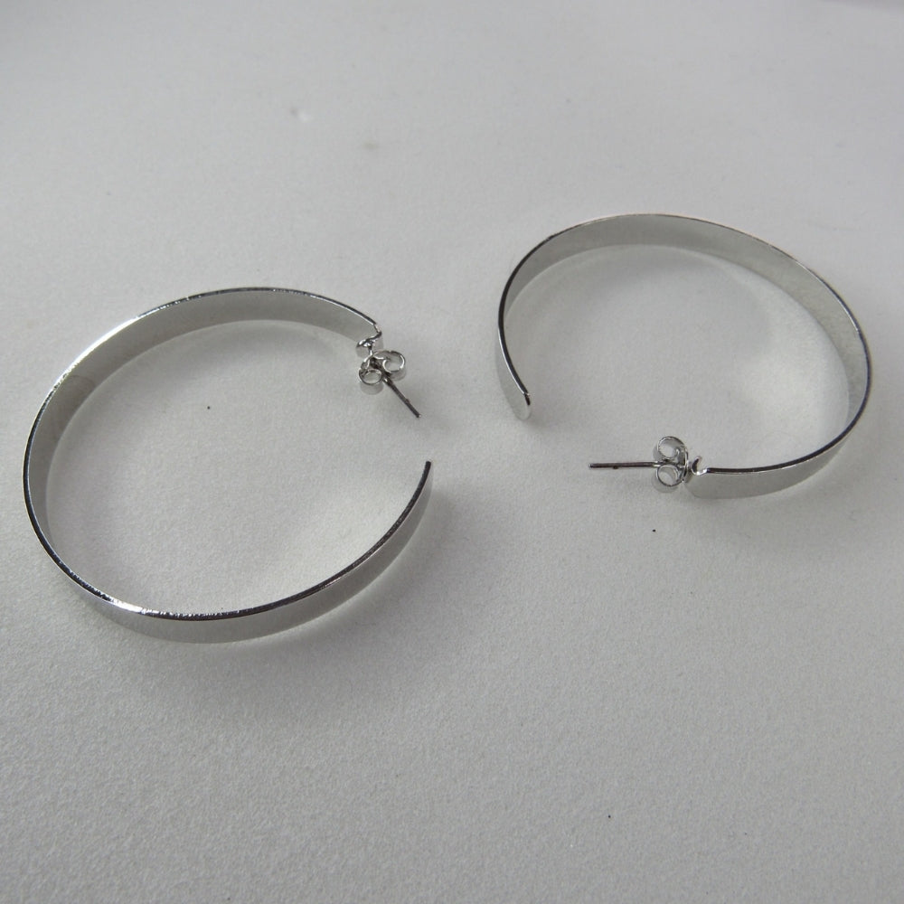 Brinco Argola Grande Grossa Clássica Banhado em Ródio Branco