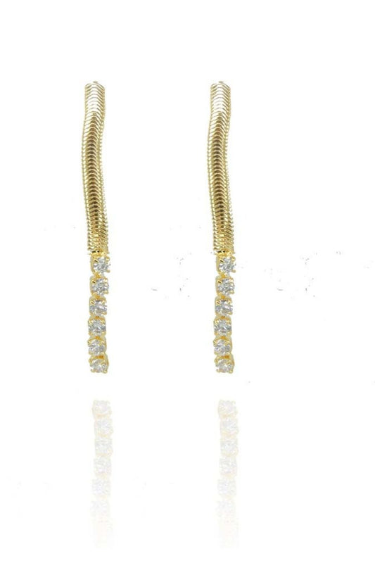 Brinco de Fita com Zircônias na Ponta Banhado em Ouro 18k