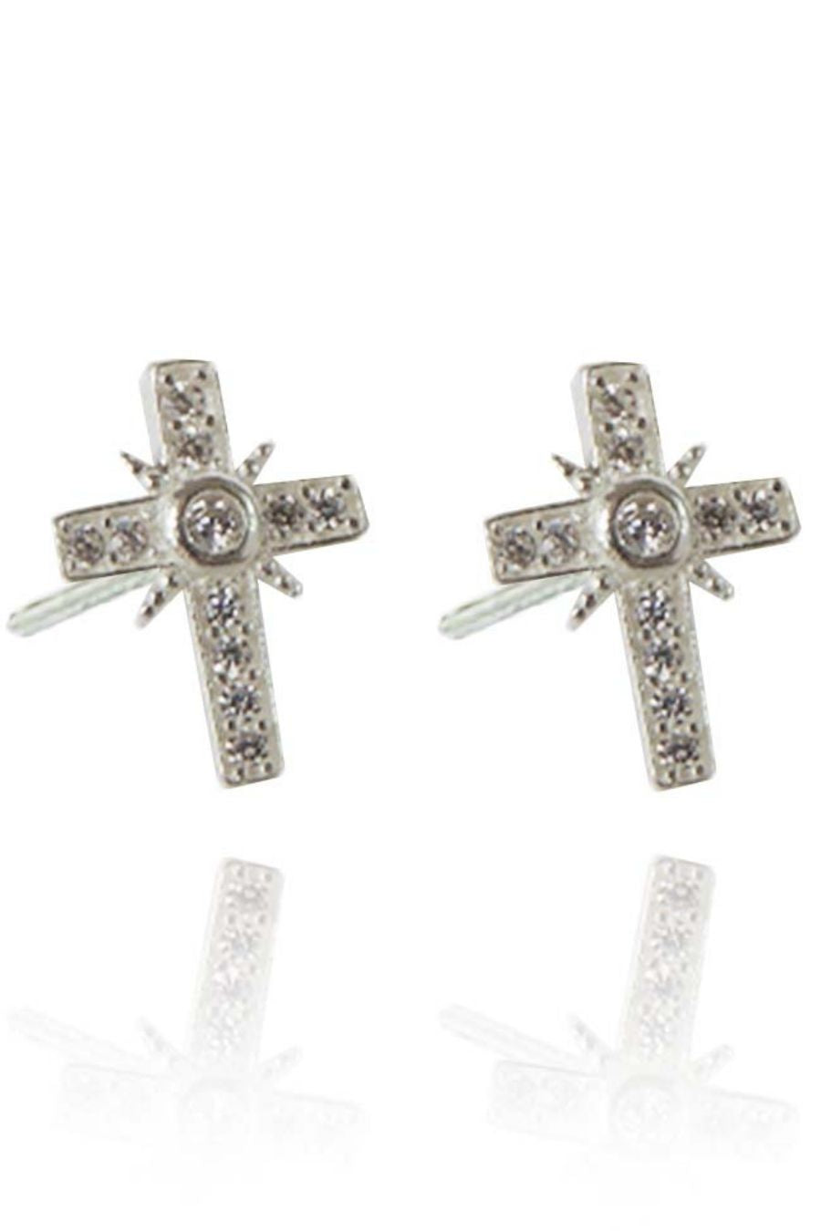 Brinco de Cruz com Zircônias Brancas em Prata 925