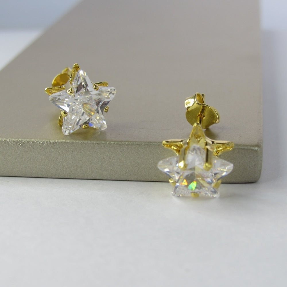 Brinco Estrela Grande com Zircônia Banhado em Ouro 18k